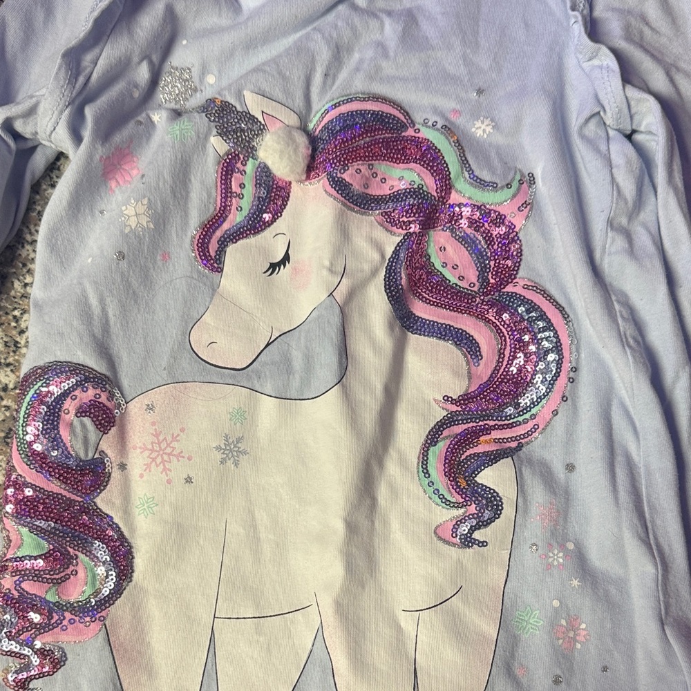 Unicorn Sequin Kids Shirt - Light Blue